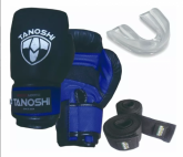 Kit Ktx33 Luva Boxe Tanoshi Cx Azul + Bandagem + Bucal