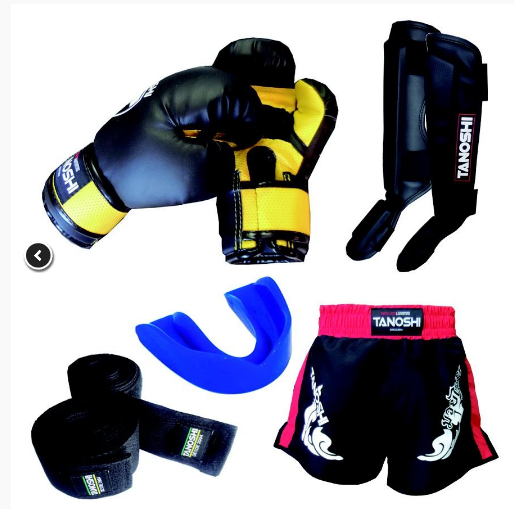 Kit Completo MuayThai com Luva Boxe + Caneleira + Shorts + Bandagem + bucal KTX20